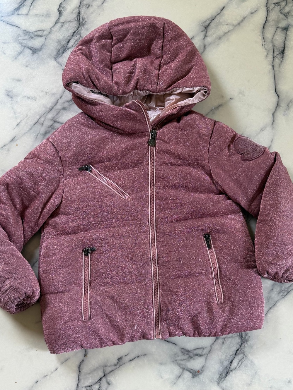 Moncler Rose Pink Glitter Shimmer Sparkle Down Jacket Girls 8